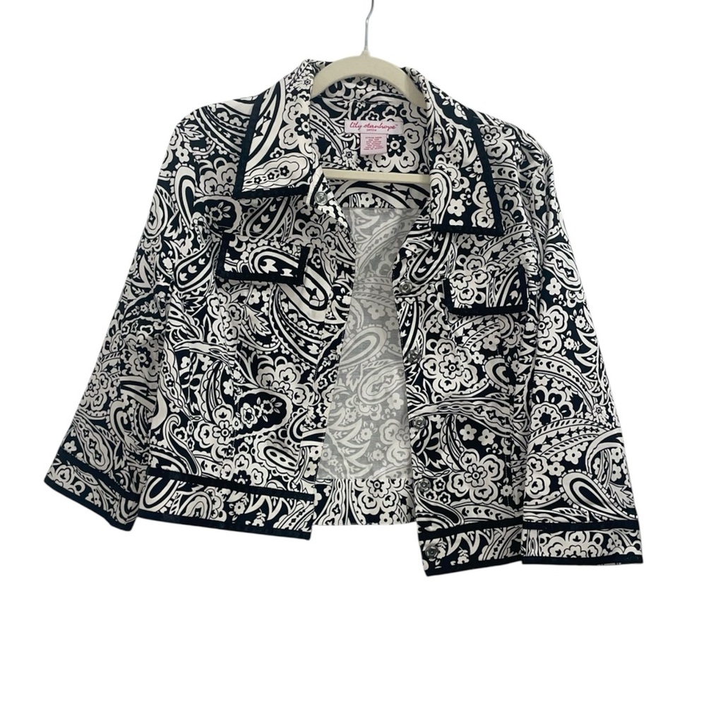 Lilly Stanhope Black and White Paisley Suit Jacket Chic Preppy Womens 12P